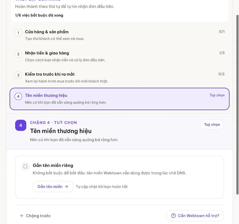 Chặng Tên miền thương hiệu tuỳ chọn trong lộ trình Webtown